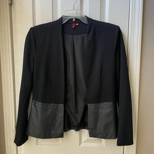 Black Blazer with Faux Leather Detail